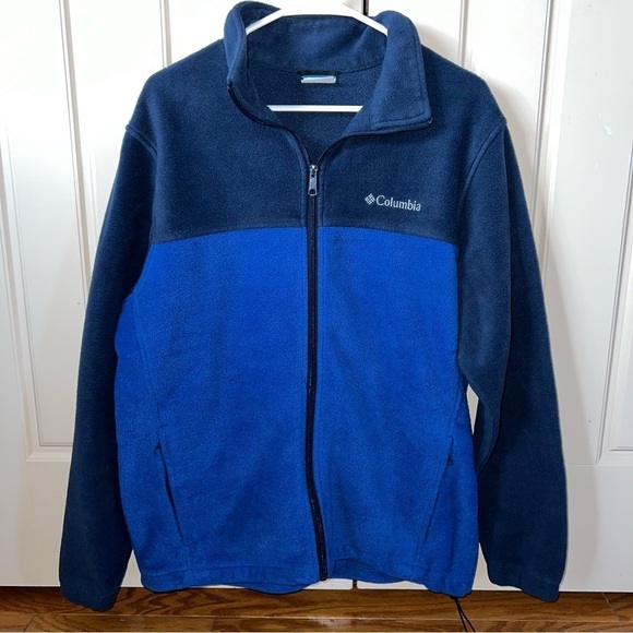 Columbia Large Two Tone Blue Fleece Zip-Up Sweater Jacket Size Large - Picture 13 of 14